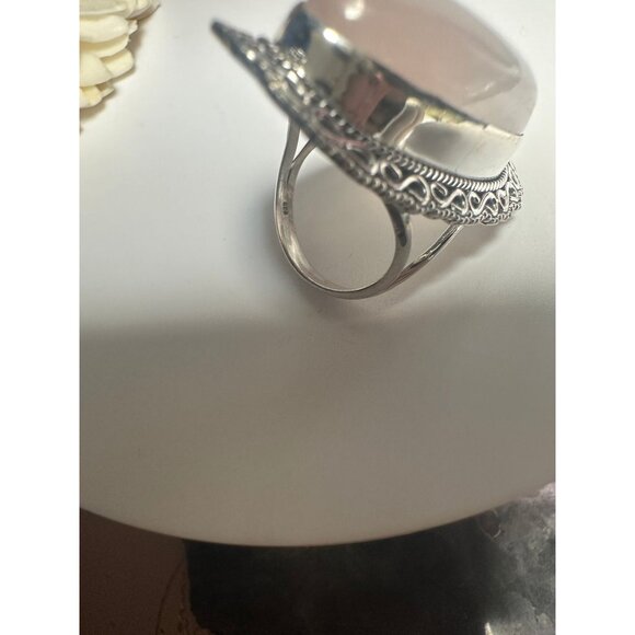 Sterling Silver Rose Quartz Chuncky Ring - Picture 5 of 6